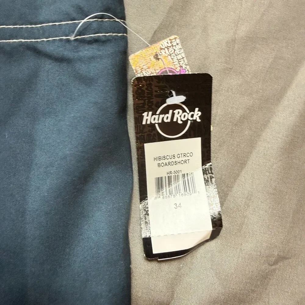 Hard Rock Boardshorts Mens 34 Swim Trunks Hibiscus Guitar Beach Swim Vacation